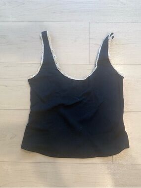 Gilly Hicks Black Ribbed Tank with Cream Lace Trim